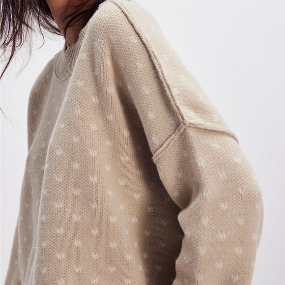 Free People Beige Cropped Dot-Texture Crewneck Sweater - Picture 2 of 4